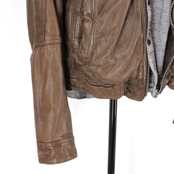All Saints Post Commander Brown Leather Zip Up Moto Jacket size Medium M - Picture 4 of 6